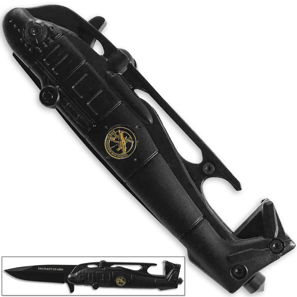 Cuchillo táctico helicóptero de la Guardia Costera de los Estados Unidos cortador de cinturón de seguridad negro rompedor de vidrio Foto 4 de 4