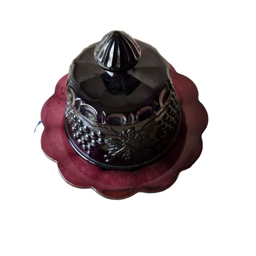 Vtg Mosser Grape & Cable Pattern Amethyst Purple Color Covered Butter Dish - Picture 7 of 10