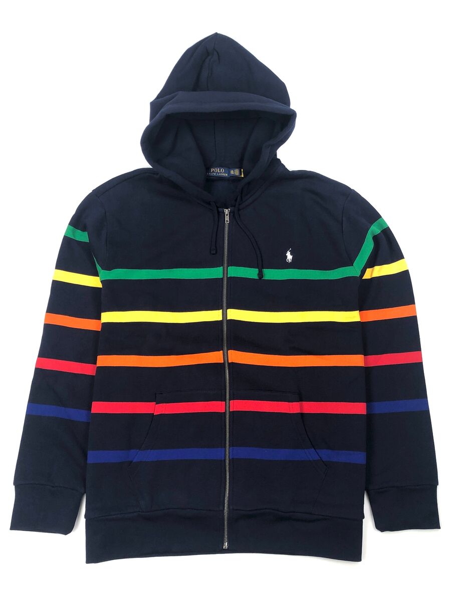NWT POLO RALPH LAUREN MEN'S FLEECE FULL-ZIP STRIPE HOODIE NWT POLO RALPH LAUREN MEN'S FLEECE FULL-ZIP STRIPE HOODIE