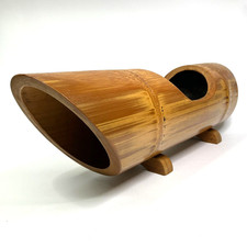 Vintage Japanese Horizontal Thick Bamboo Segment Vase IKEBANA Modern Traditional