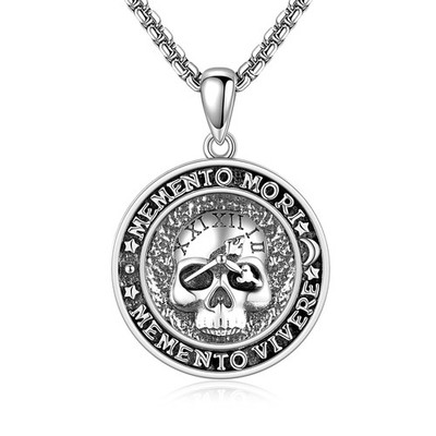 Memento Mori Necklace 925 Sterling Silver Memento Mori Pendant Skull Clock Je...
