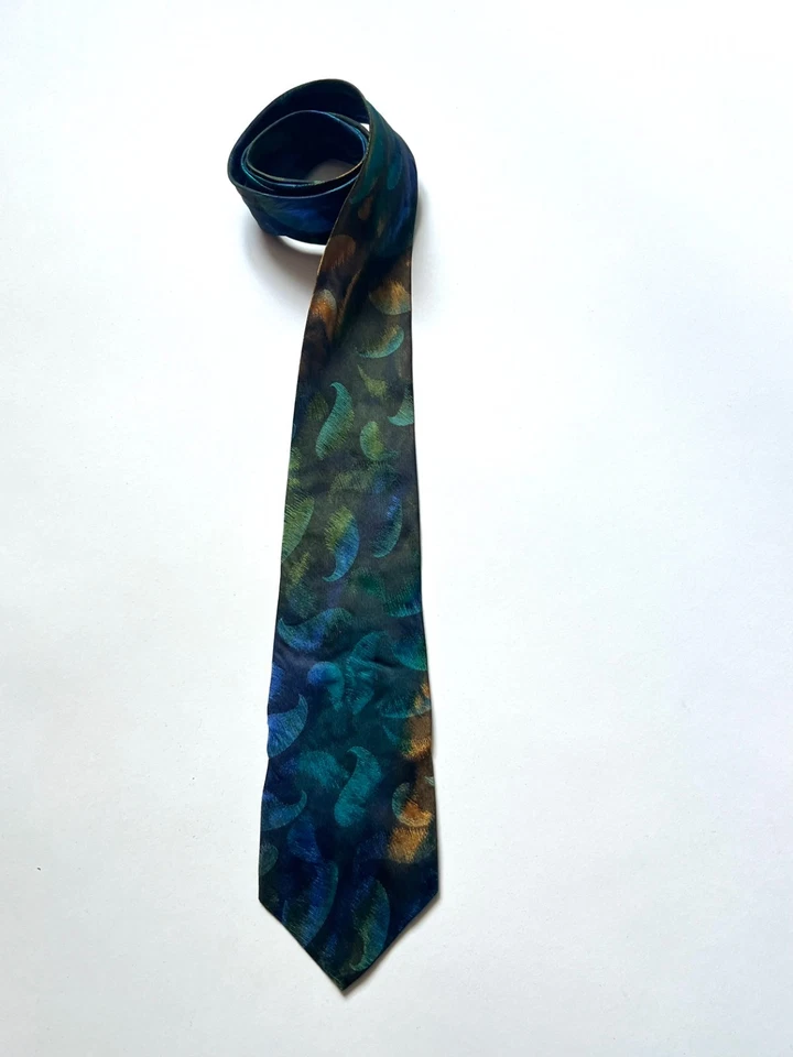 Auténtica corbata HUGO BOSS estampado abstracto azul verde sedosa hecha en Italia 60"" Foto 2 de 4