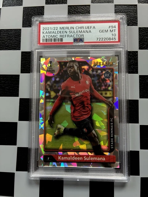 2021-22 Topps Merlin Chrome UCL Kamaldeen Sulemana Atomic /250 Rennais PSA 10