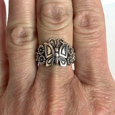 Sterling Silver 925 Butterfly Floral Flower Band Ring Sz 6.75 Insect Ring