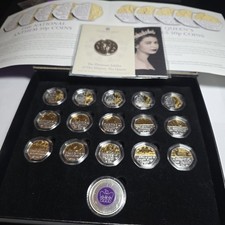 2022 Queens Platinum Jubilee 50p Set .999 Silver Royal Mint Gold Plated +£5 Coin