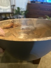 Beautiful Solid Wooden Bowl Painted Gray On Outside 10  W X 5  H