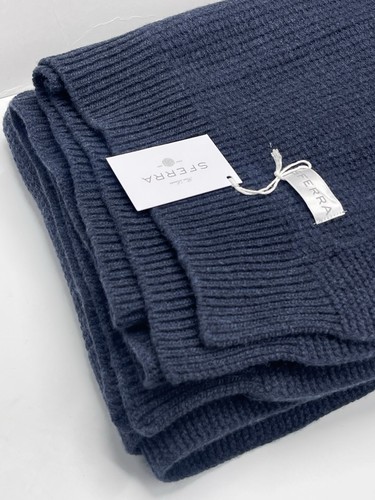 Sferra PETTRA Midnight 100% Lambswool Knit Soft Ribbed Throw Blanket 50x70" New - Picture 3 of 5