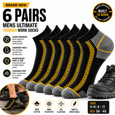 Mens Trainer Socks 6 Pairs Workwear Reinforced Heel Toe & Cushioned Soles 6-11