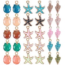 30PCS Metal Starfish Shell Conch Charms for Jewelry Making, Alloy Ocean Enamel P
