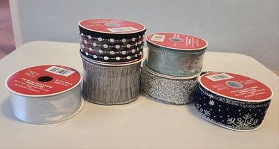 CELEBRATE IT WIRED CHRISTMAS RIBBON SILVER GREEN & MORE LOT OF 6 NEW