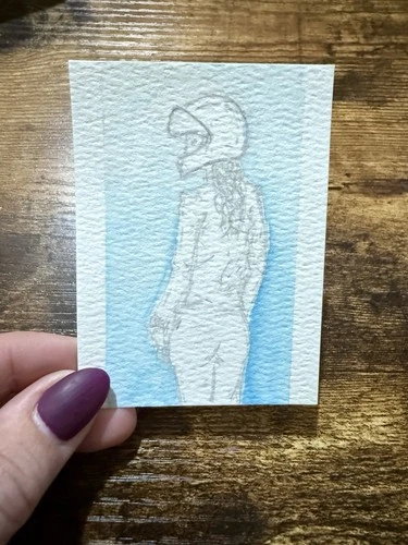Original Motorcycle Pencil Art ACEO Female Sportbike Rider By mdesigns316