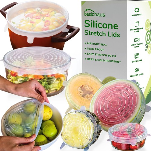 Reusable Silicone Stretch Lids for Food Storage in Fridge - Elastic Heat-Resi...