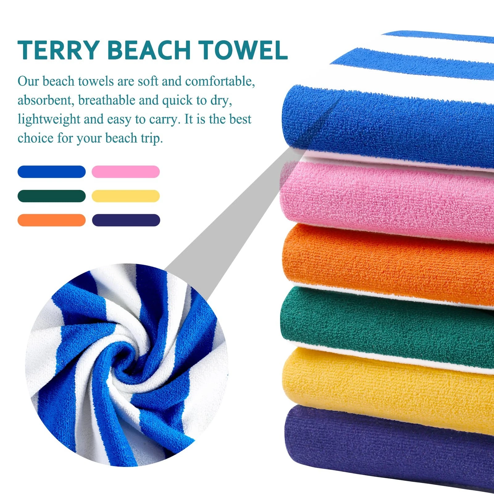 Genovega 2 Pack Extra Large Bath Towels Striped Beach Towel Bathroom Sheets - product detail image 4