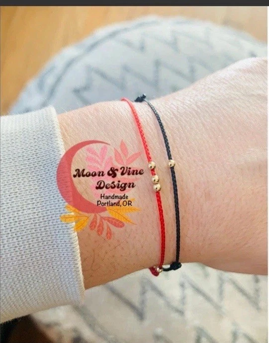 Brazalete de Cabalá Hecho a Mano Cadena de Destino Rojo Oro Sólido 14K! ¡Etiquetas nuevas con etiquetas!  Foto 2 de 4