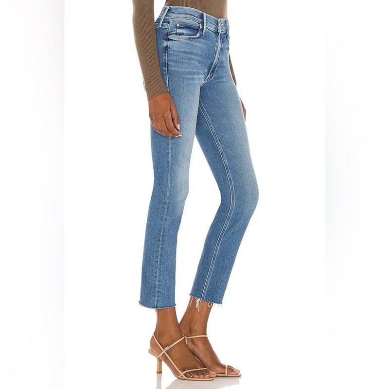 NWT MOTHER Denim Mid Rise Dazzler Ankle Fray Jeans Riding Cliffside Size 32