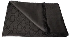 NWT Gucci GG Large Double Jacquard Wool-Silk Blend Black Scarf Shawl ITALY 200cm