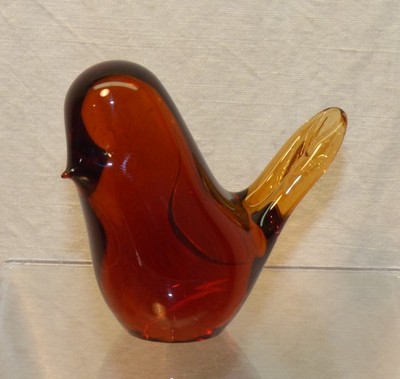 Amber Art Glass 3'' Bird Figurine Paperweight w/ Wedgwood England Label Vintage