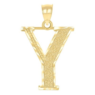 10kt Gelbgold Unisex Diamantschliff Anfangsbuchstabe Y Charm Anhänger