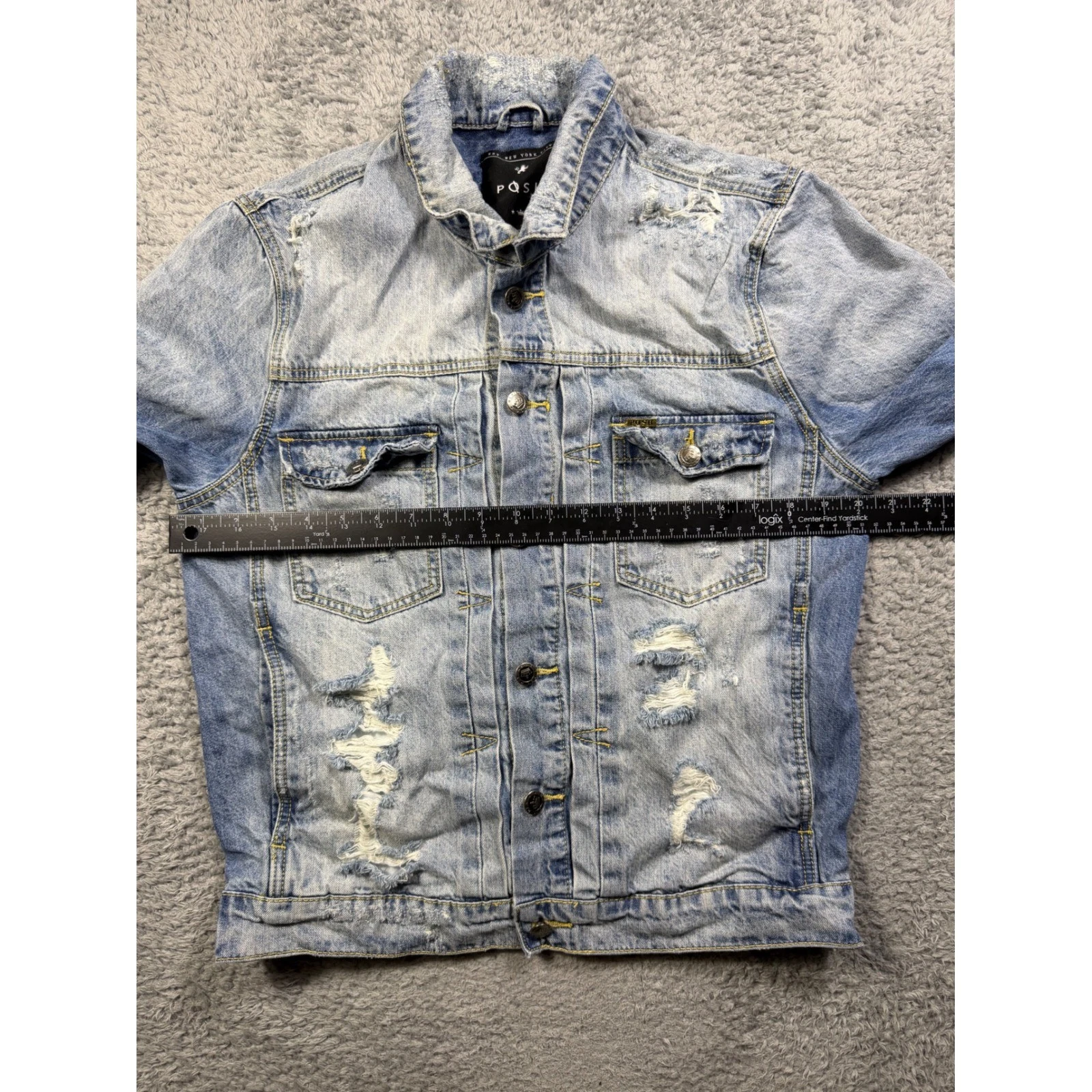 Posh NYC Metro Boomin Trap House Distressed Denim Jacket Light Wash Mens Small - product detail image 6