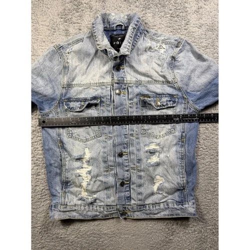 Posh NYC Metro Boomin Trap House Distressed Denim Jacket Light Wash Mens Small image 6