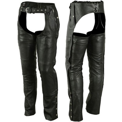 Motorcycle Chaps Men Women Black Cowhide Leather Biker Riding Chaps