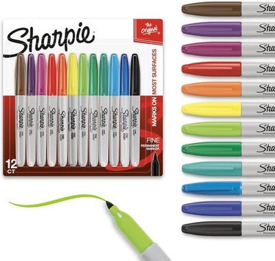 Sharpie Permanent Markers, Fine Tip, 12 Count - Quick Drying, Fade Resistant, Ar