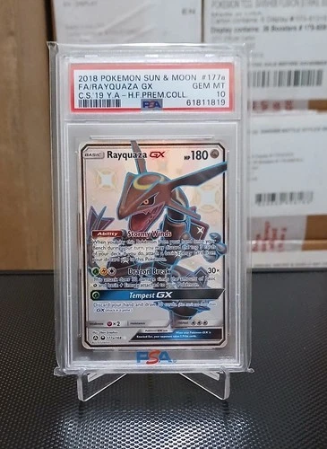 2018 POKEMON SUN & MOON CELESTIAL STORM #177A FULL ART/RAYQUAZA GX PSA 10