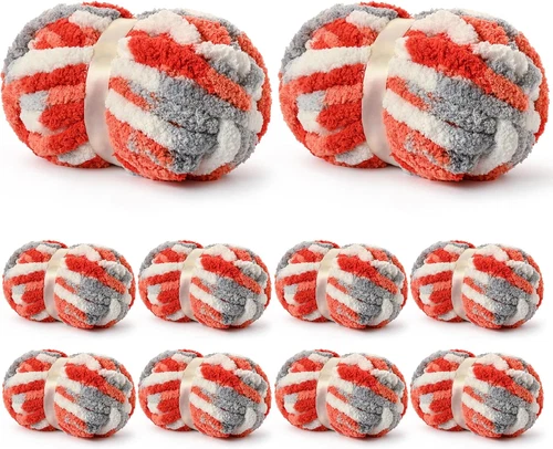 10 Pack Jumbo Chunky Yarn for Hand Knitting, Fluffy Variegated Chunky Chenille Y - product listing photo