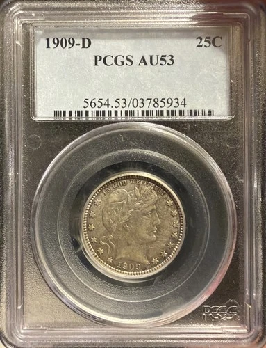 PCGS 1909-D Barber Quarter 25C AU53