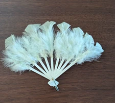 Vintage Pale Blue Feather Hand Held Fan Small Child or Doll 5 x 6 " Museum Deacs