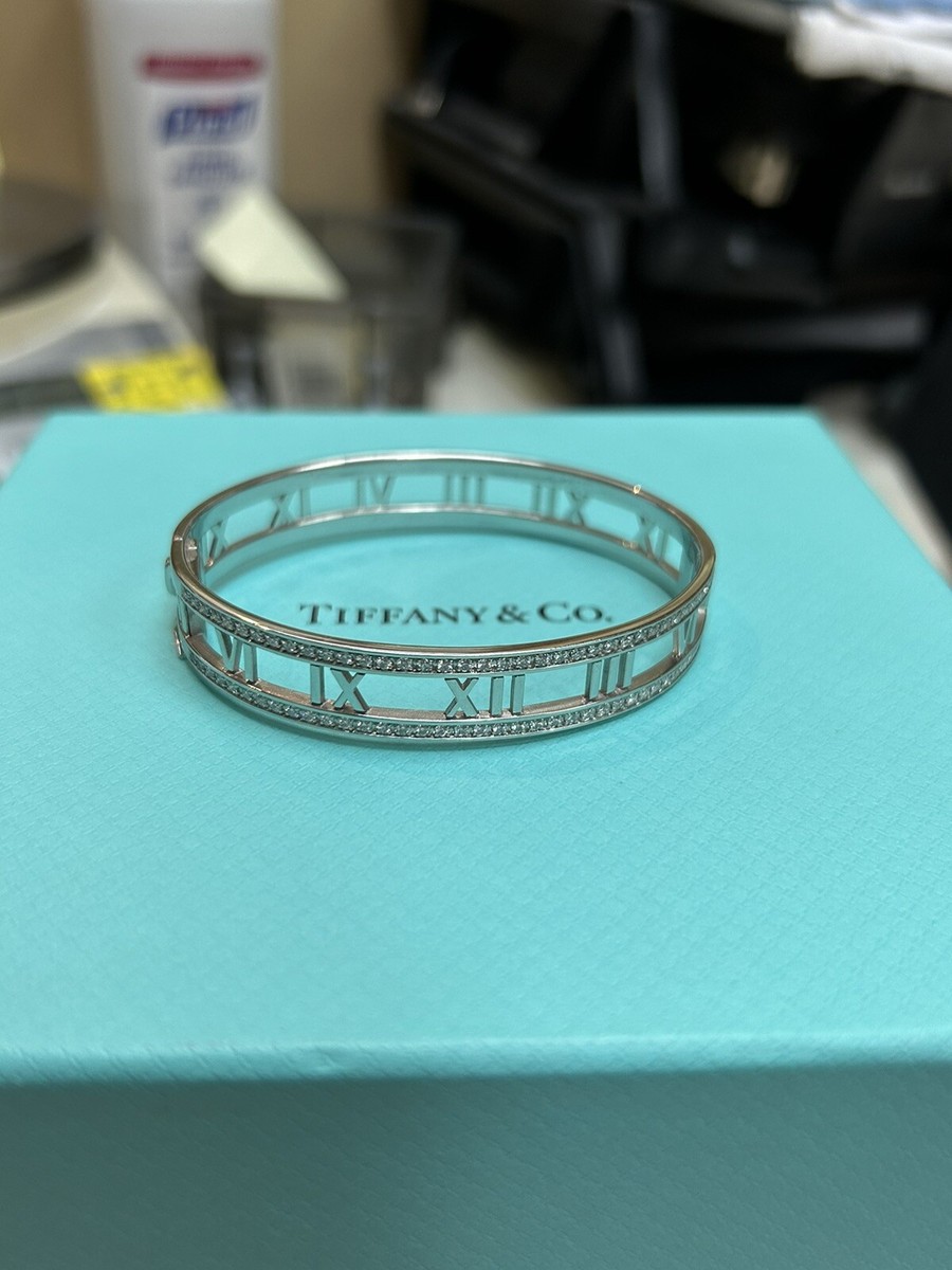 Tiffany & Co Atlas X Open Hinged Diamond 18k White Gold Size