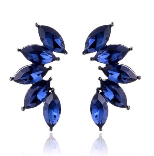 Blue Crystal Leaf Style Climber Studs Fashion Earrings Asos Statement Jewellery