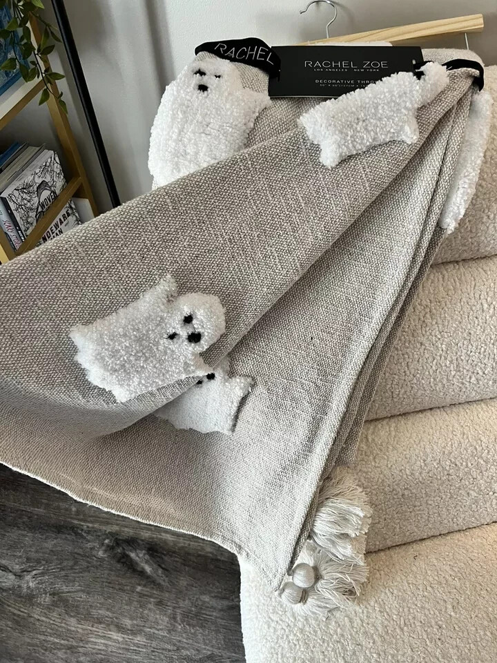 Rachel Zoe Ghost Throw Blanket 50x60 Beige NWT Viral Halloween Tik Tok