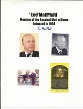 LEE MacPHAIL Autographed Signed 8 1/2 x 11 Photo Baseball Hall of Fame COA