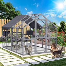 110" Outdoor Cat House Cat Catio Enclosures Large Kitten Playpen with Platforms
