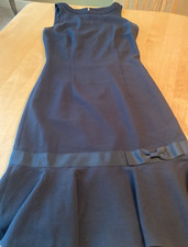 KARL LAGERFELD DRESS WOMENS SZ 0 W/ BOW BLACK BEAD FLOUNCE HEM SHIFT 