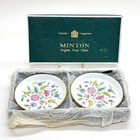 MINTON HADDON HALL BONE CHINA COASTER DISH PAIR BOXED FLORAL ENGLAND 1973