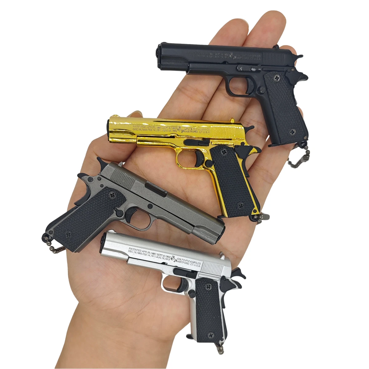 Pistol Weapon Replica Bronze Metal KEY CHAIN Ring Keychain NEW