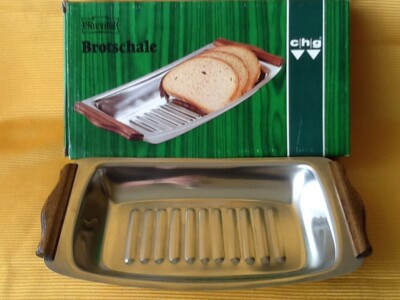 CHG Rustikal 6194 Brotschale, Brotplatte, Servierschale Edelstahl Holz NEU & OVP