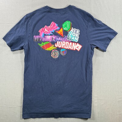 Air Jordan Short Sleeve T Shirt Mens Medium Blue Crewneck Basketball 90s  Neon - Main Image