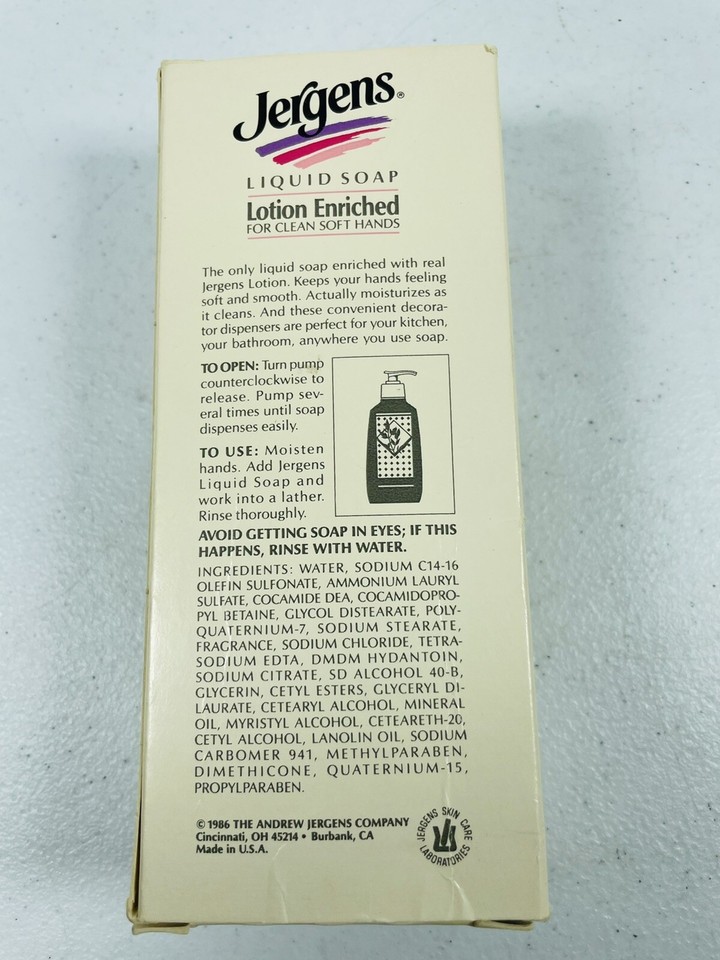 🔥 Vintage • Liquid Jergens • Hand Soap 7.5Oz • Made In USA • 1986 eBay