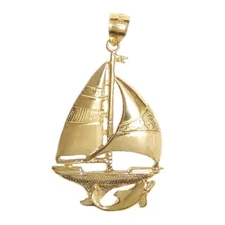 New 14K Yellow Gold Sailboat Pendant