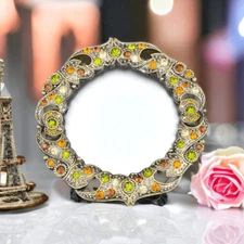 Beautiful Crystal Rhinestone & Enamel Round Picture Frame