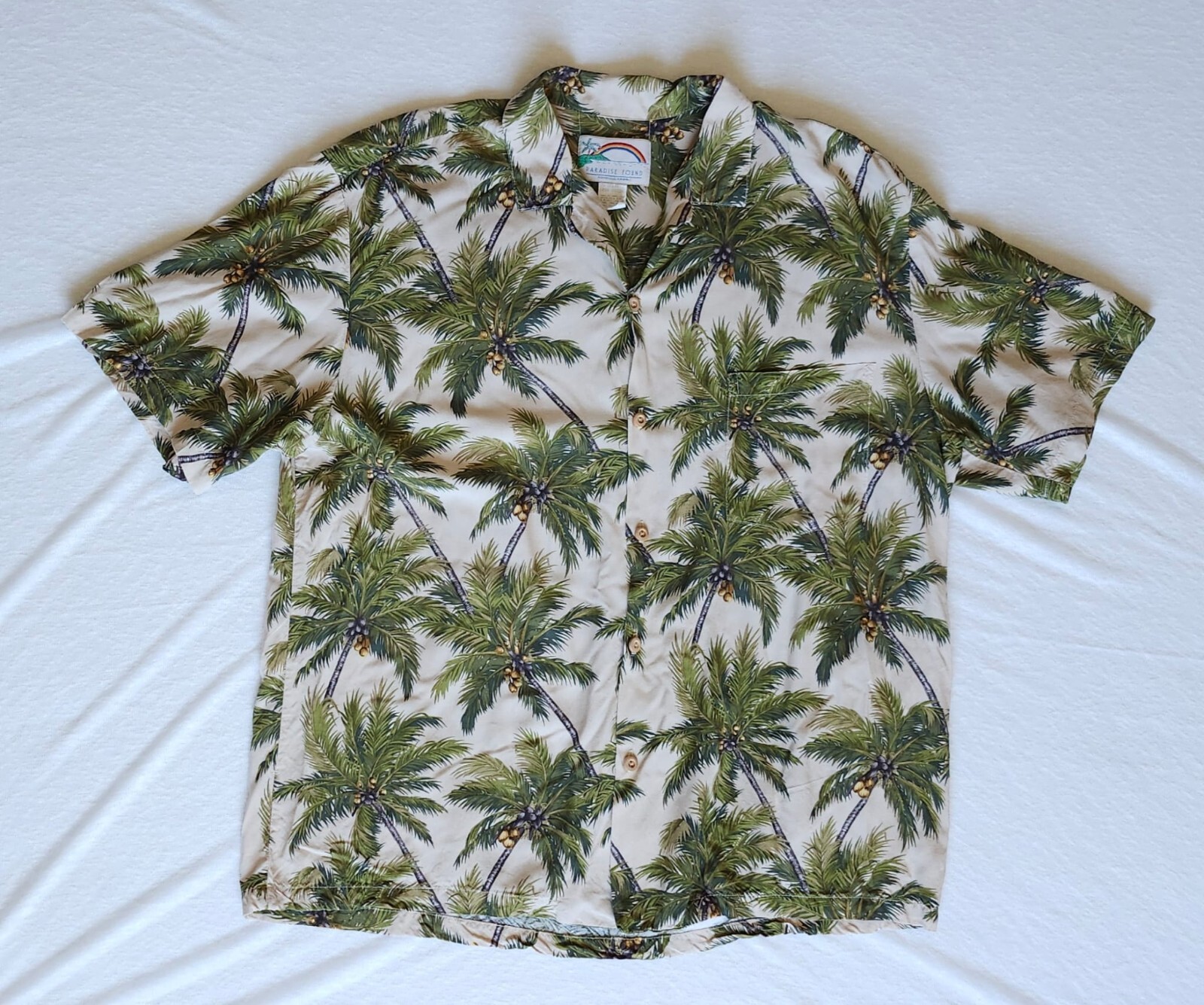 Paradise Found Size Large Palms-Patterned Men's Hawaiian Shirt- Made in Hawaii