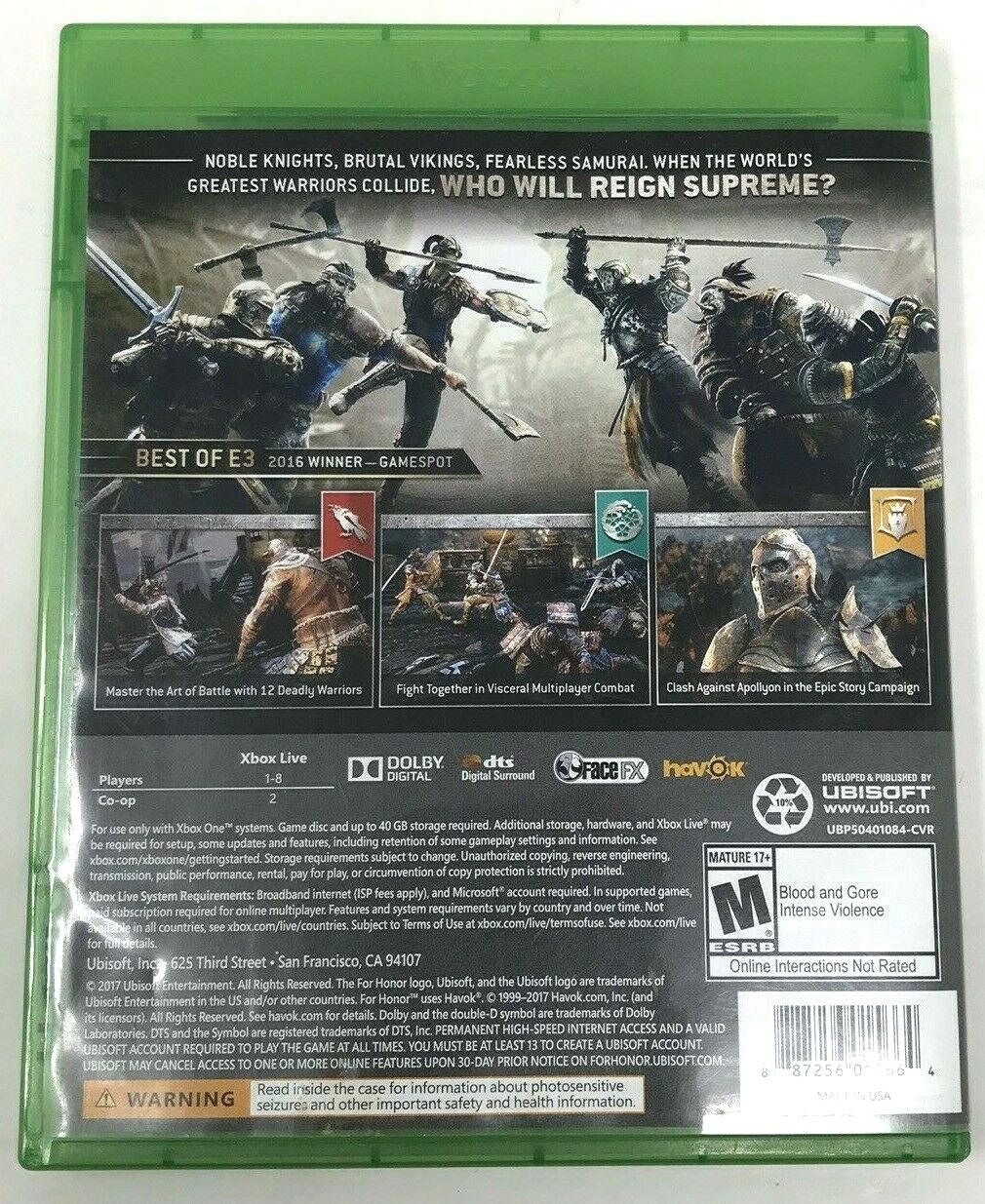 For Honor (Microsoft Xbox One, 2017) FAST SHIPPING! eBay