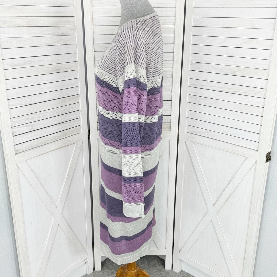 Vestido Moda Internacional Vintage Linho Malha Listrado Suéter Roxo Cinza Médio - Imagem 2 de 4