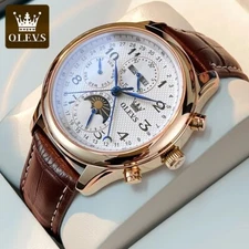 OLEVS Automatic Mechanical Watch Men's Moon Phase Waterproof Luxury Men Strap