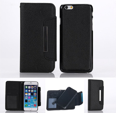 New Detachable Black Wallet PU Leather Case Cover For Apple iPhone 6 Plus