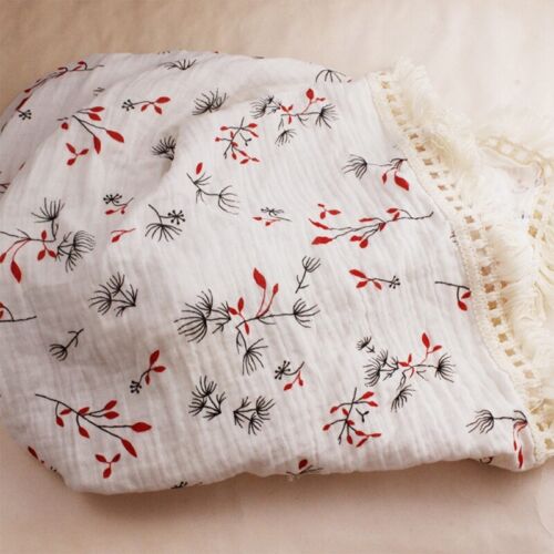 Baby Tassel Swaddle Wrap 2 Layer Soft Cotton Receiving Blanket Muslin Quilt - Afbeelding 3 van 11