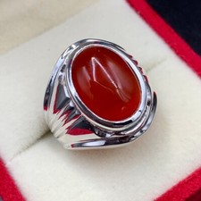 Yemeni Aqeeq Ring For Men, Carnelian Ring With Sterling Silver 925, Natural Agat